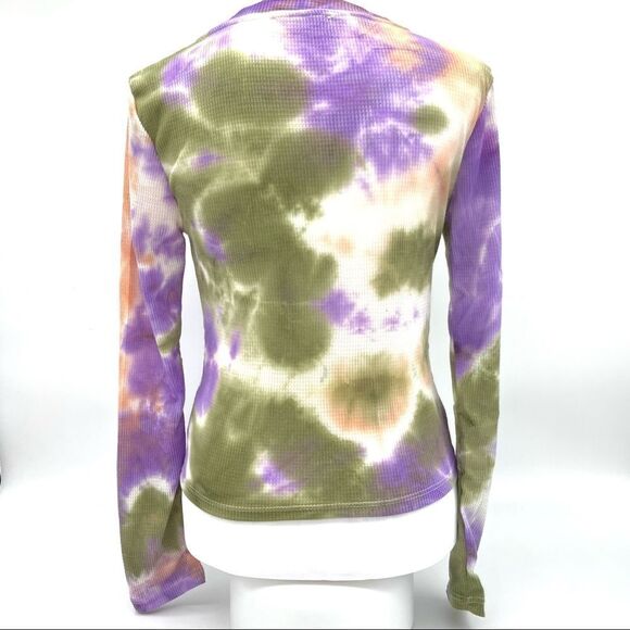 LUSH Women's Crop Top Long Sleeve Peach and Olive Tie-Dye Twist small - Picture 5 of 6